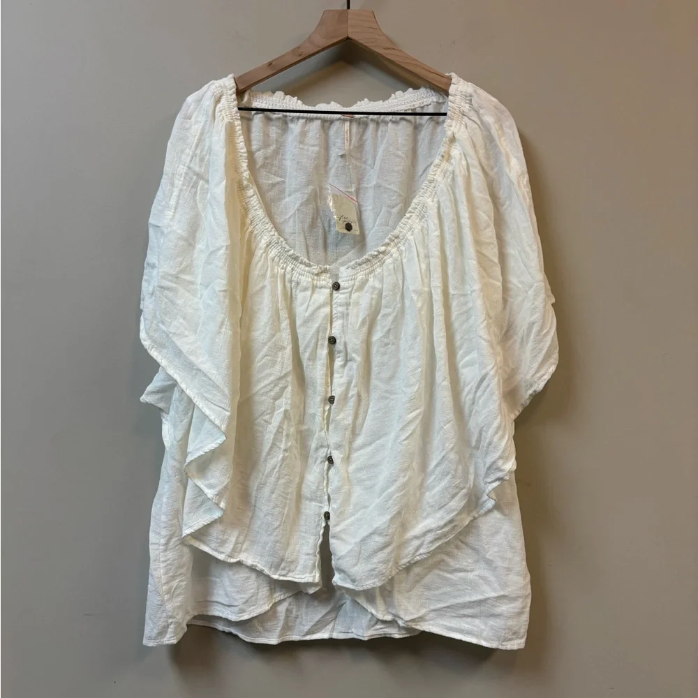 Free People 100% Cotton Off the Shoulder White Thalia Tunic‎